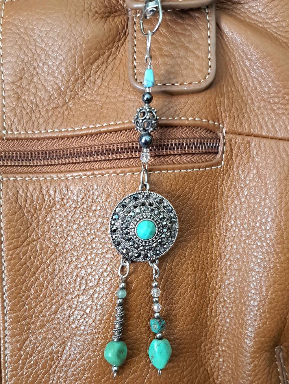 Hand crafted Green Turquoise Bag Purse Jewelry Gun metal